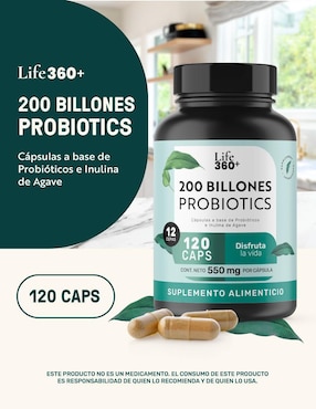 200 Billones Probiotics Life360+ con Inulina y Cepas Activas de 120 Cápsulas Life360+