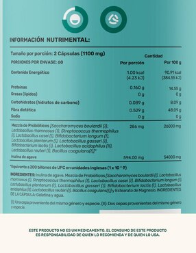200 Billones Probiotics Life360+ con Inulina y Cepas Activas de 120 Cápsulas Life360+