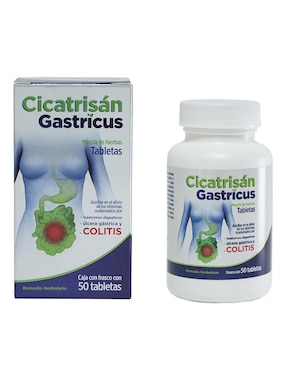 Mezcla de Hierbas Cicatrisán Gastricus con psyllium husk, malva, aloe vera, cardo mariano y diente de león de 50 tabletas