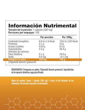 Fenogreco Natural Salud & Vida Mx de 100 cápsulas