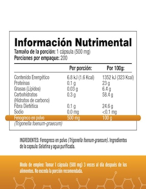 Fenogreco Salud & Vida Mx con fenogreco ( trigonella foenum-graecum) de 200 cápsulas