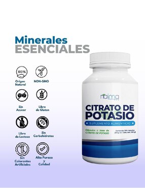 Citrato de Potasio NAIMA, 100% Pure Potassium Citrate Naima de 200 cápsulas