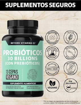 Probioticos 30 Billion Prebióticos Inulina de Agave 13 Cepas Beyond Vitamins de 60 cápsulas