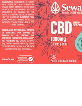 Gotas Cbd Full Spectrum Sewari sabor coco de 30 ml