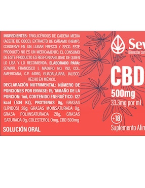 Gotas cbd full spectrum 500 mg Sewari sabor coco de 30 g