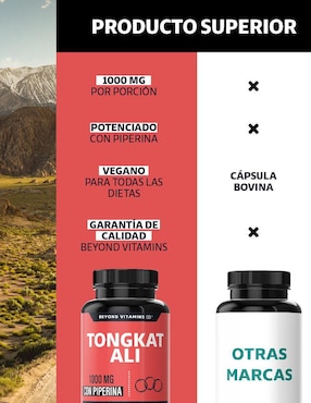 Tongkat Ali con Extracto de Piperina Beyond Vitamins de 60 cápsulas