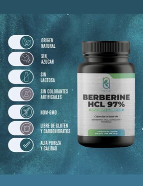 Berberine HCL 97% NAIMA , Berberina Naima con berberina de 100 cápsulas