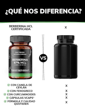 Berberina Clorhidrato Canela de Ceylán Fenogreco Cúrcuma Quotidien de 60 cápsulas