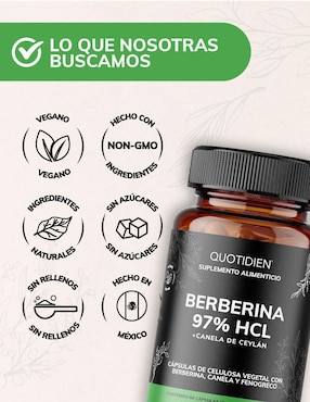 Berberina Clorhidrato Canela de Ceylán Fenogreco Cúrcuma Quotidien de 60 cápsulas