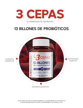 Prebioticos, Probioticos y Postbioticos (3 en 1) Megabiotic de 120 cápsulas