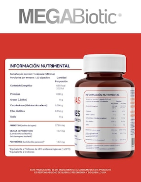 Prebioticos, Probioticos y Postbioticos (3 en 1) Megabiotic de 120 cápsulas
