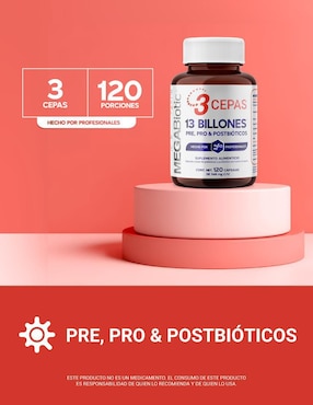 Prebioticos, Probioticos y Postbioticos (3 en 1) Megabiotic de 120 cápsulas