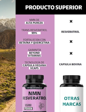 NMN + Resveratrol Beyond Vitamins de 60 cápsulas