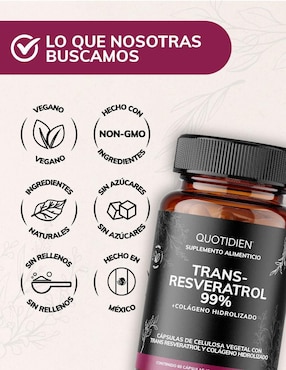 Trans Resveratrol con Colágeno Hidrolizado y Calcio Quotidien de 60 cápsulas
