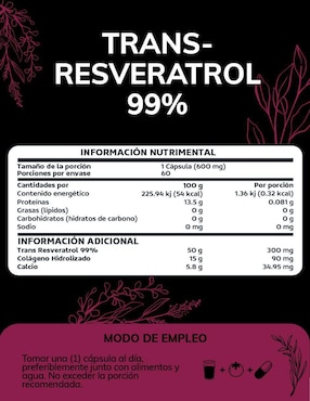 Trans Resveratrol con Colágeno Hidrolizado y Calcio Quotidien de 60 cápsulas