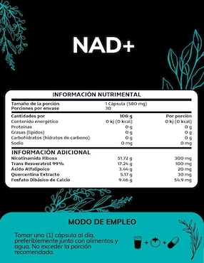 Nicotinamida Ribosa Trans Reveratrol Acido Alfalipoico Quotidien de 30 cápsulas