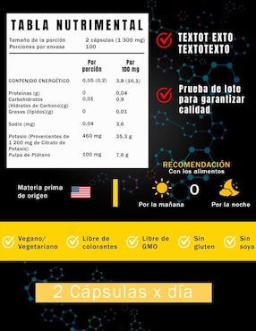 Citrato de Potasio Natural Smart Nutrition de 200 cápsulas