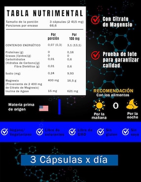 Citrato de Magnesio Natural Smart Nutrition de 200 cápsulas