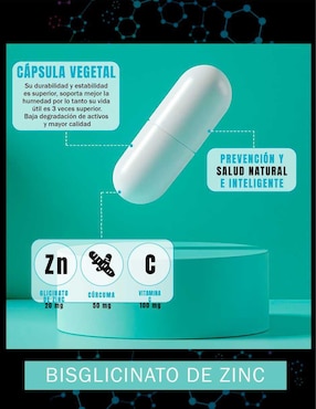 Bisglicinato de Zinc Natural Smart Nutrition con zinc de 100 cápsulas