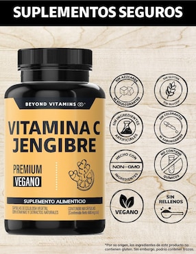 Vitamina C Jengibre Equinácea Ajo Orégano Zinc y Vitamina D3 Beyond Vitamins de 60 cápsulas