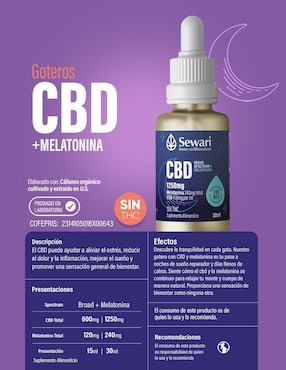 Gotas CBD +Melatonina Sewari sabor coco de 30 ml