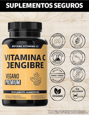 Vitamina C Jengibre Equinácea Ajo Orégano Zinc y Vitamina D3 Beyond Vitamins de 180 cápsulas