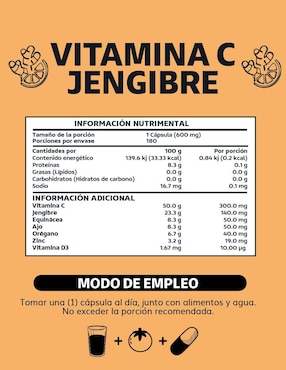 Vitamina C Jengibre Equinácea Ajo Orégano Zinc y Vitamina D3 Beyond Vitamins de 180 cápsulas