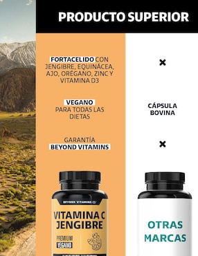 Vitamina C Jengibre Equinácea Ajo Orégano Zinc y Vitamina D3 Beyond Vitamins de 180 cápsulas