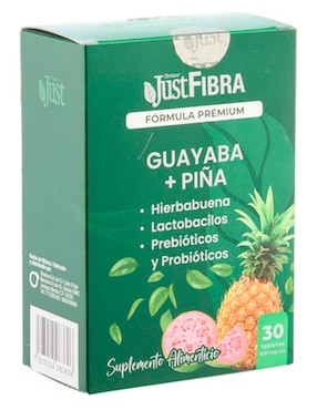 Just Fibra
Olnatura con guayaba, piña, hierbabuena, lactobacilos sabor diferentes sabores de 30 cápsulas