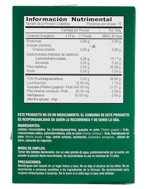 Just Fibra
Olnatura con guayaba, piña, hierbabuena, lactobacilos sabor diferentes sabores de 30 cápsulas