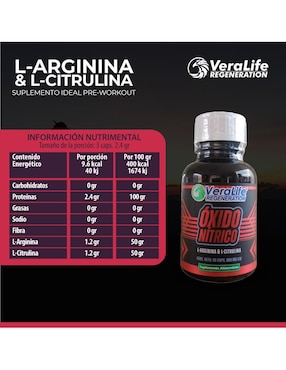 Oxido Nitrico Veralife con l-arginina de 90 cápsulas