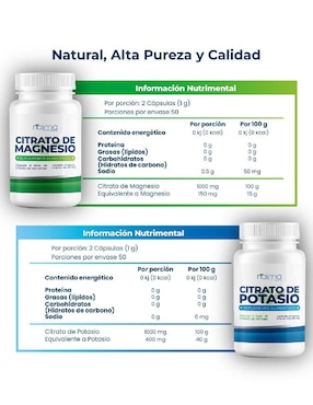 Set de suplementos alimenticios Citrato de Magnesio y Citrato de Potasio Naima