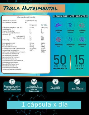 Probióticos para hombre Natural Smart Nutrition con probióticos 50 billones de ufc de 60 cápsulas
