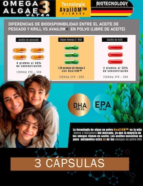 Omega Algae 3 Natural Smart Nutrition con omega 3, epa y dha de 90 cápsulas