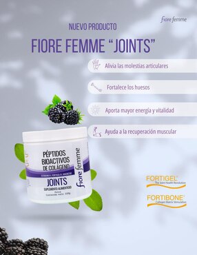 Joints Péptidos Bioactivos de Colágeno Fiore Femme con colágeno hidrolizado, citrato de magnesio,vitamina C sabor zarzamora