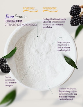 Joints Péptidos Bioactivos de Colágeno Fiore Femme con colágeno hidrolizado, citrato de magnesio,vitamina C sabor zarzamora