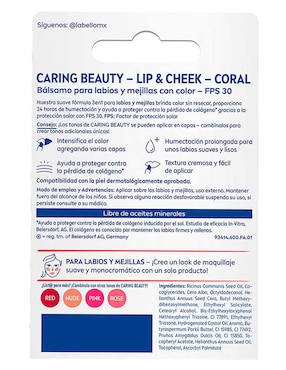 Bálsamo facial Caring Beauty Lip & Cheek Coral Labello para hidratar