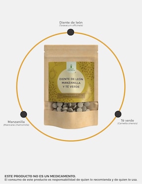 Diente de León Manzanilla y Té Verde Lemon Cochella con hoja de diente de león de 100 tabletas