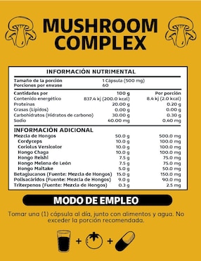 Mushroom Complex 6 hongos adaptógenos Beyond Vitamins de 60 cápsulas