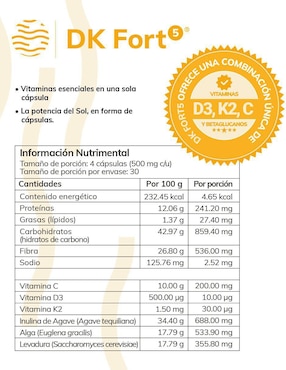 DK Fort 5 Inmunomedi con vitamina d3 y k2 de 120 cápsulas
