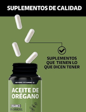 Aceite de Oregano Orgánico Natural con Carvacrol Beyond Vitamins sabor natural de 60 cápsulas