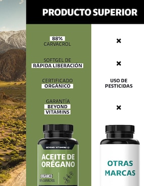 Aceite de Oregano Orgánico Natural con Carvacrol Beyond Vitamins sabor natural de 60 cápsulas