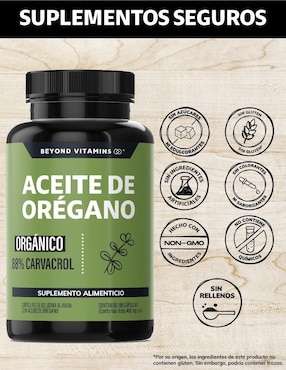 Aceite de Oregano Orgánico Natural con Carvacrol Beyond Vitamins sabor natural de 180 cápsulas