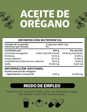 Aceite de Oregano Orgánico Natural con Carvacrol Beyond Vitamins sabor natural de 180 cápsulas