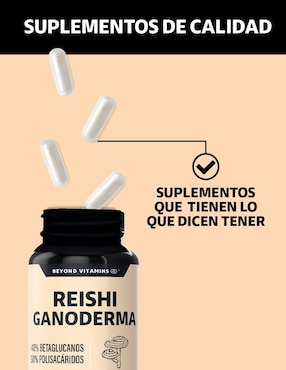 Reishi Ganoderma alto en Betaglucanos y Polisacáridos Beyond Vitamins de 60 cápsulas