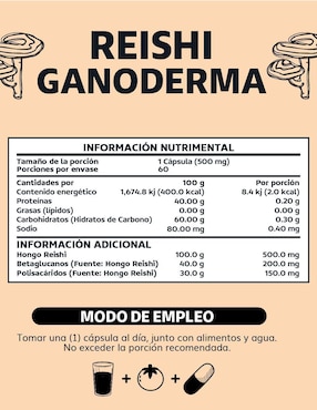 Reishi Ganoderma alto en Betaglucanos y Polisacáridos Beyond Vitamins de 60 cápsulas