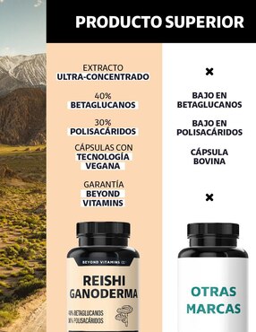 Reishi Ganoderma alto en Betaglucanos y Polisacáridos Beyond Vitamins de 60 cápsulas