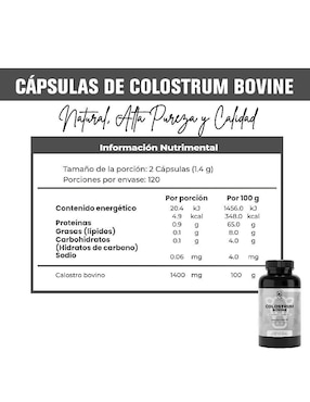 Colostrum Bovine (Calostro Bovino) Naima con calostro bovino de 240 cápsulas