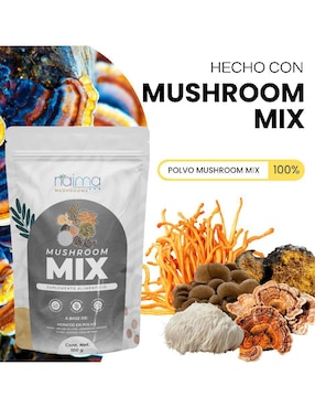 Mushroom Mix en Polvo Naima con reishi, chaga, melena de león, maitake, shiitake, cola de pavo y cordyceps sabor natural de 100 g