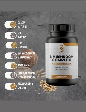 8 Mushroom Complex Naima con reishi, chaga, melena de león, maitake, shiitake, cola de pavo y cordyceps de 100 cápsulas